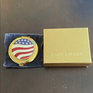 Estee Lauder Gold Compact Mirror with Red, White & Blue Enamel Flag